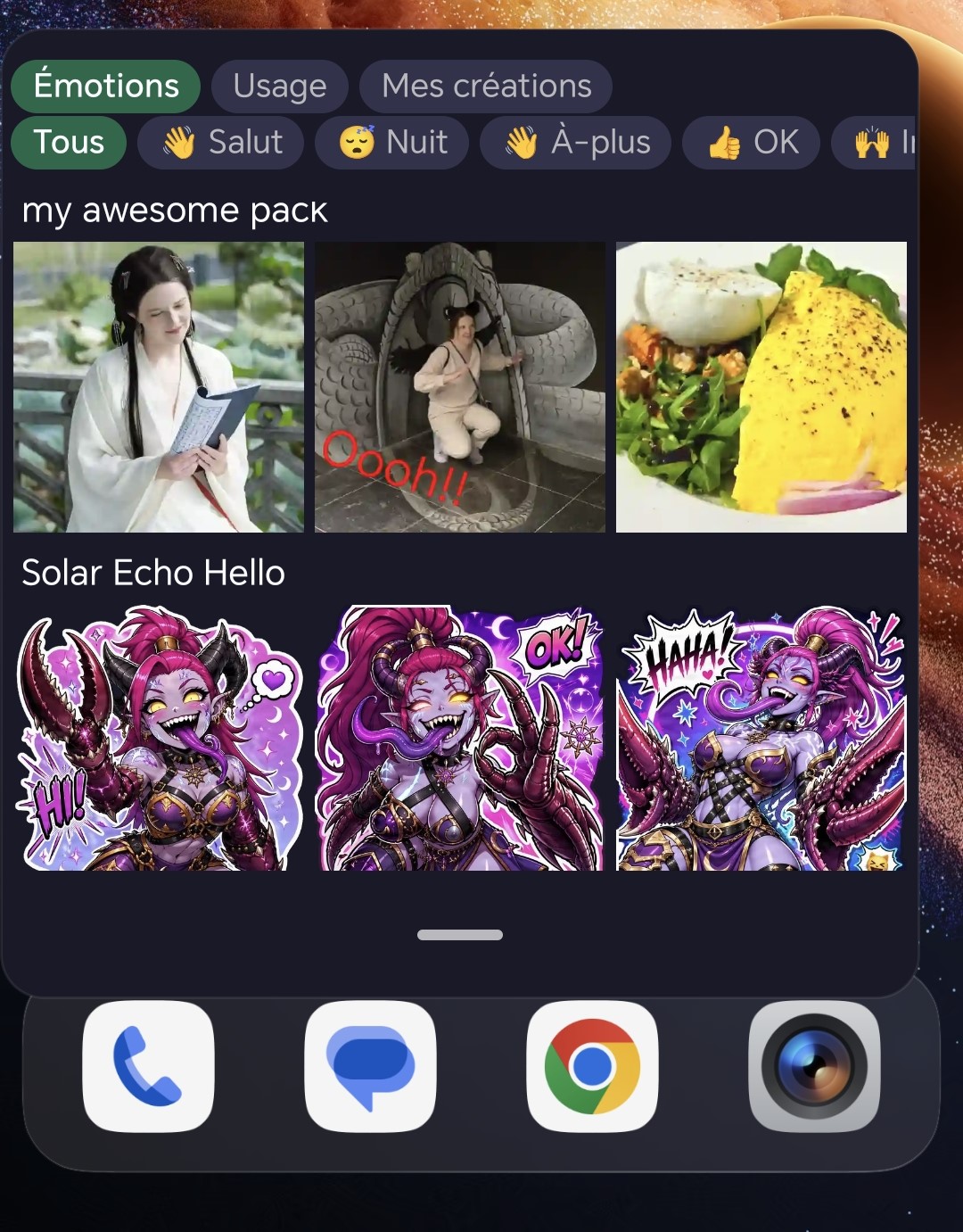 Fenêtre flottante EFlash affichant des stickers sur Android