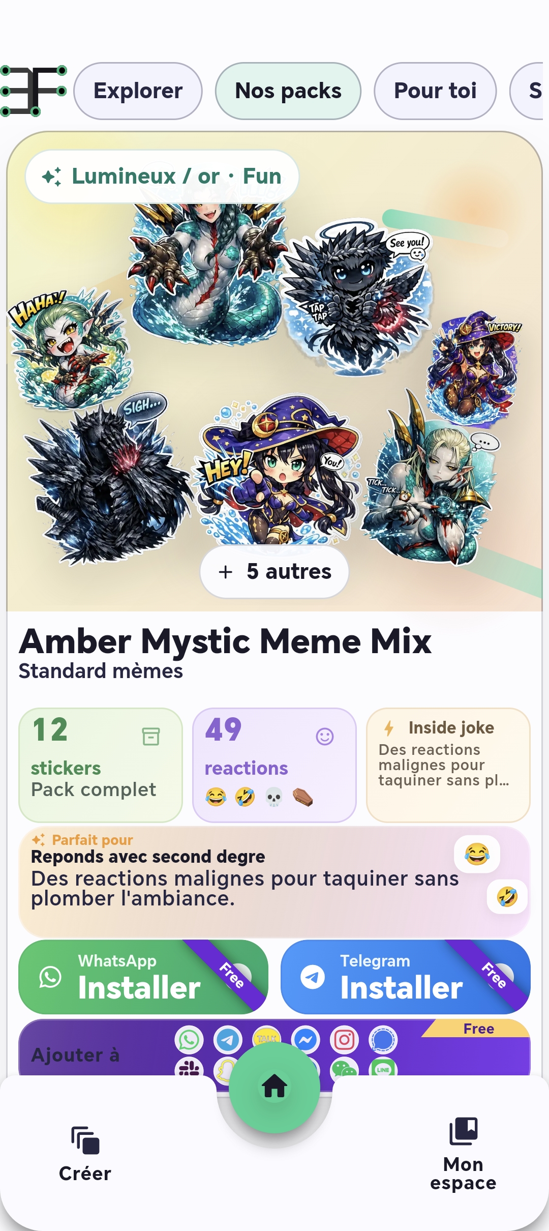 Pack de stickers affiché dans l'application EFlash